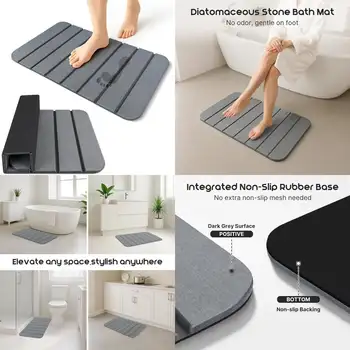 大型可折疊浴室石墊,28吋×17英寸,超強吸水速乾矽藻土材質,防滑淋浴墊 6 最佳銷售 浴室墊 - №3