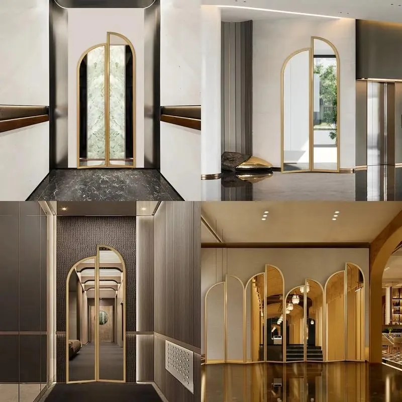 Customized Three Way Folding Floor Mirror Modern Metal Frame Large Arched Full Body Decorative Mirror for Home Hotel