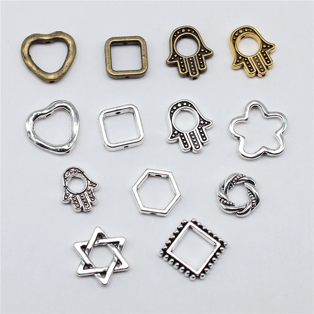 20pcs Small Hole Geometry Square Heart Hexagon Flower Beads For Jewelry Making DIY Crafts Making Findings