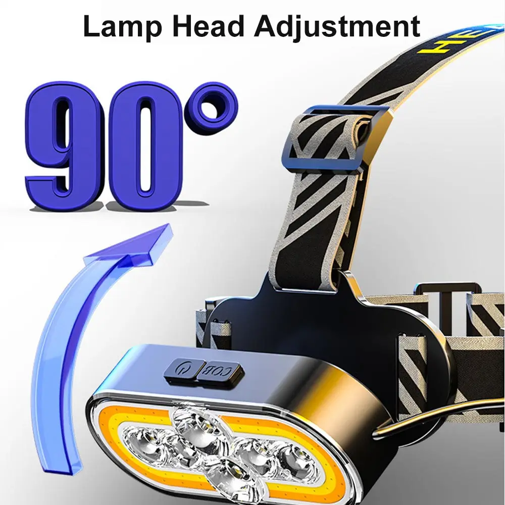 Bright 8LED Headlamp 2000mAh Type-C rechargeable head flashlight with Digital Display Warm+White+Red  camping fishing headlight