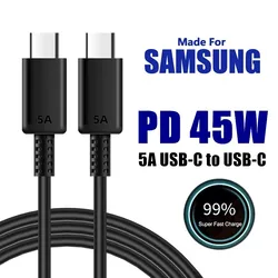 5A PD 45W Dual USB C Super Fast Charge Cable for Samsung S22 S23 S24 Plus Note 20 Ultra A53 A54 A55 Quick Charging Data Cable 2m