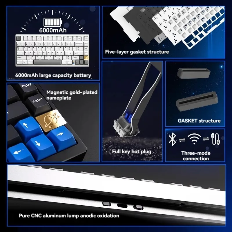 AL75 White Keyboard Customized 75% Aluminum Ergonomic Gasket PCB Wireless Bluetooth/2.4G/Wired Mechanical Gaming Office Keyboard