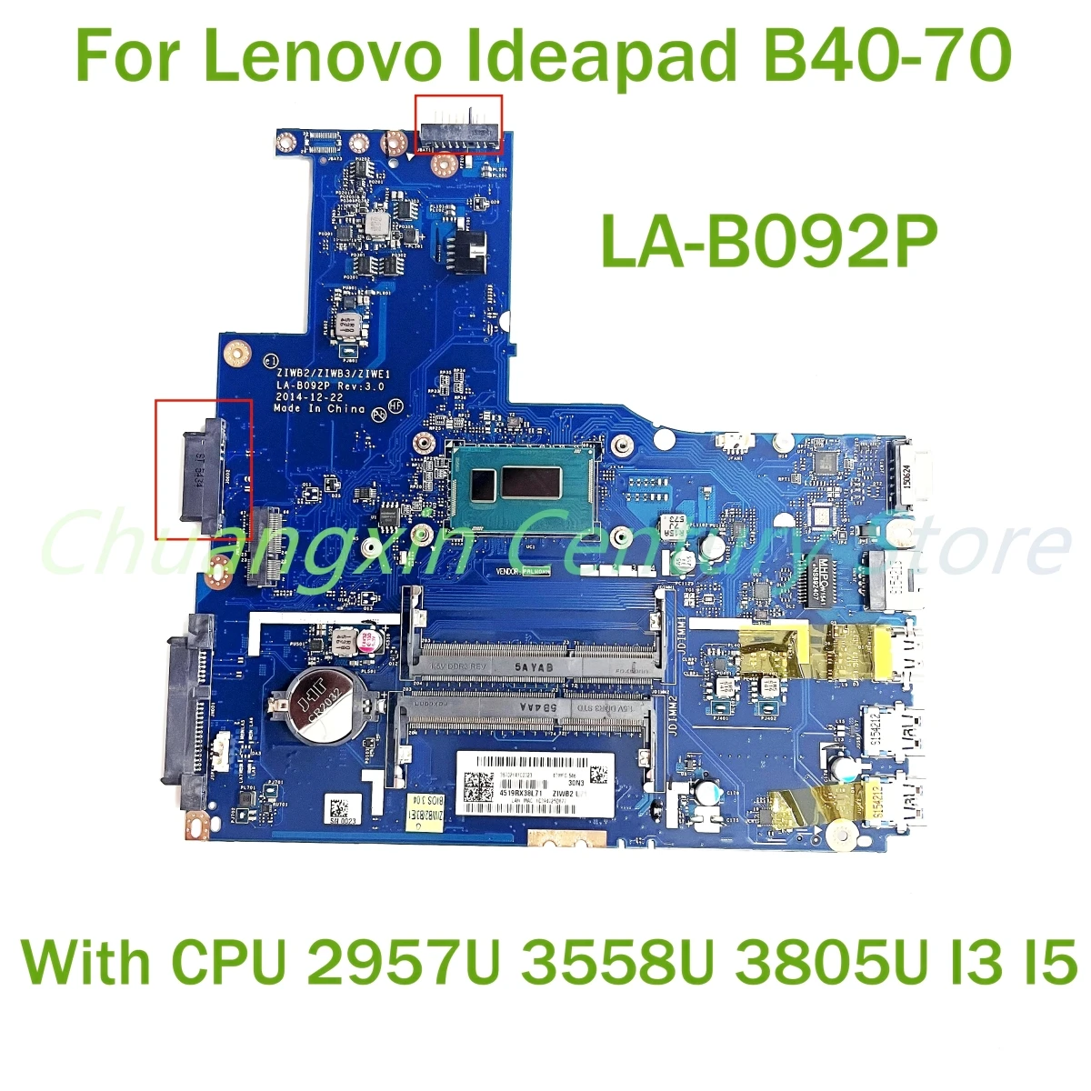 For Lenovo Ideapad E40-80 B50-70 Laptop motherboard LA-B092P With CPU 2957U 3558U 3805U I3 I5-5TH 100% Tested Fully Work