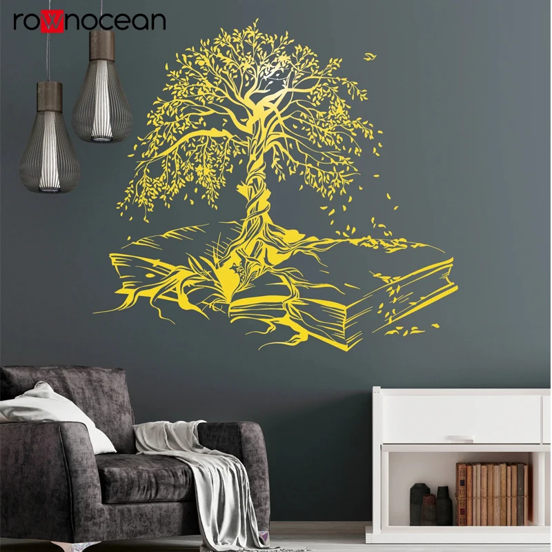 Vinyl Wall Decal Tree Book Leaves Knowledge Library Reading Room Stickers Mural Unique Gift  4D57