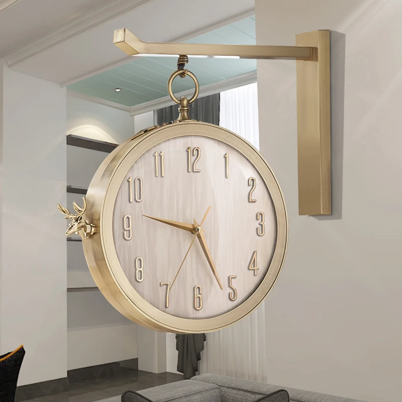 Modern simple double-sided wall clock Home living room Nordic double-sided clock Chinese quartz clock Creative fashion silent cl