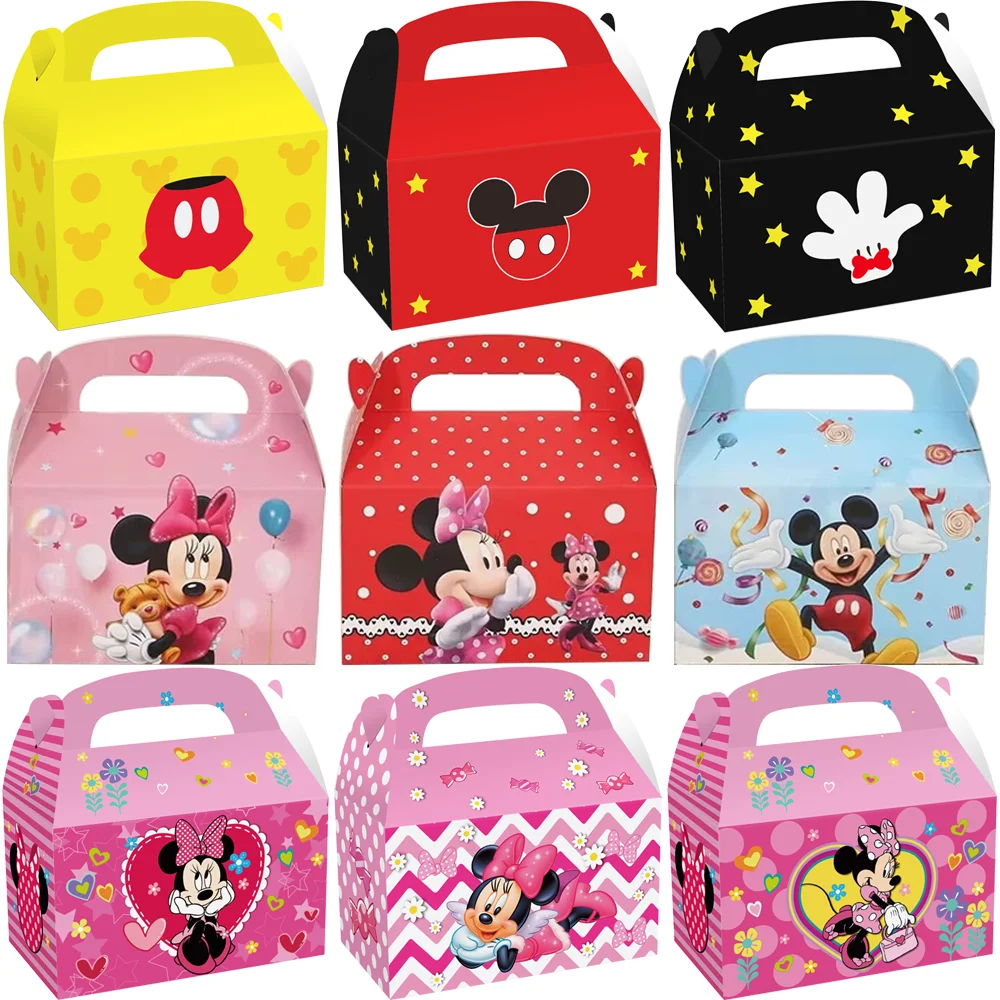 

Minnie Mouse Party Favors Birthday Party Decorations Mickey Paper Gift Bags Handle Candy Box Baby Shower For Kids Supplies