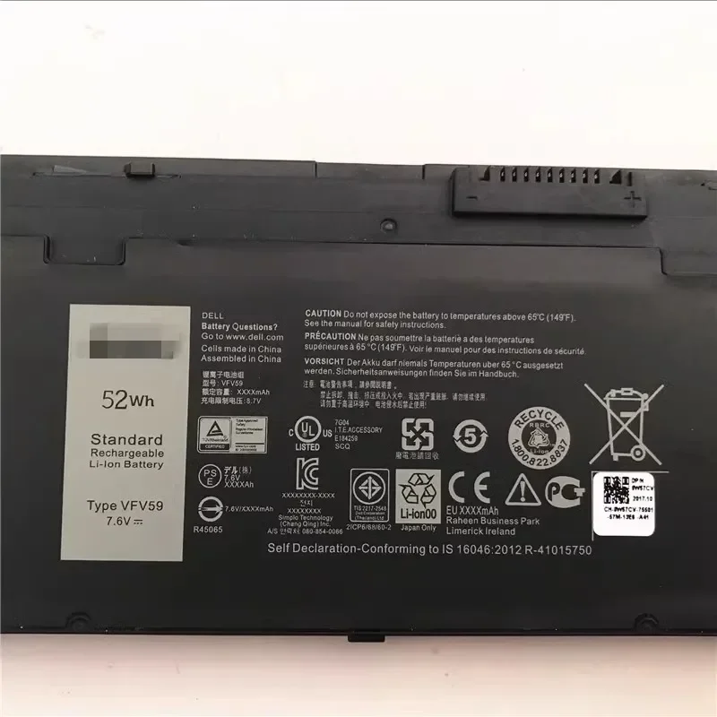

New 45WH/52WH WD52H VFV59 Laptop Battery for DELL Latitude 7240 7250 E7240 E7250 Series W57CV 0W57CV GVD76