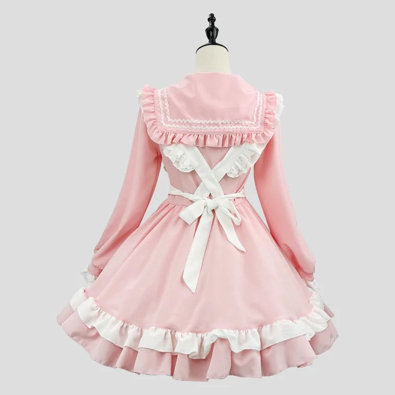 

Anime Lolita Long Sleeve Maid Cosplay Costume Pink Lolita Dress with Apron Japanese Anime Student Uniform Carnival Clothing
