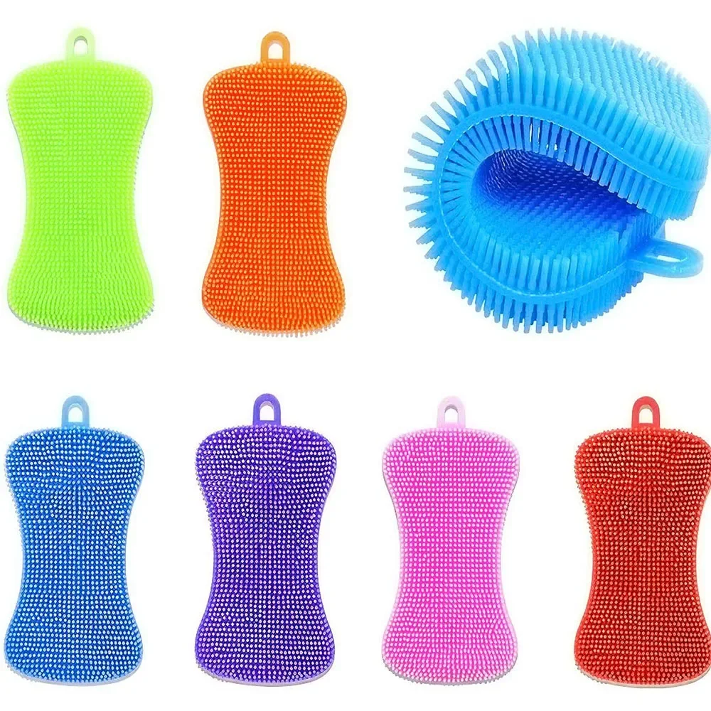 Silicone Sponge Dish Washing Scrubber Household Cleaning Sponge Kitchen Gadgets Brush Accessories For Dishes