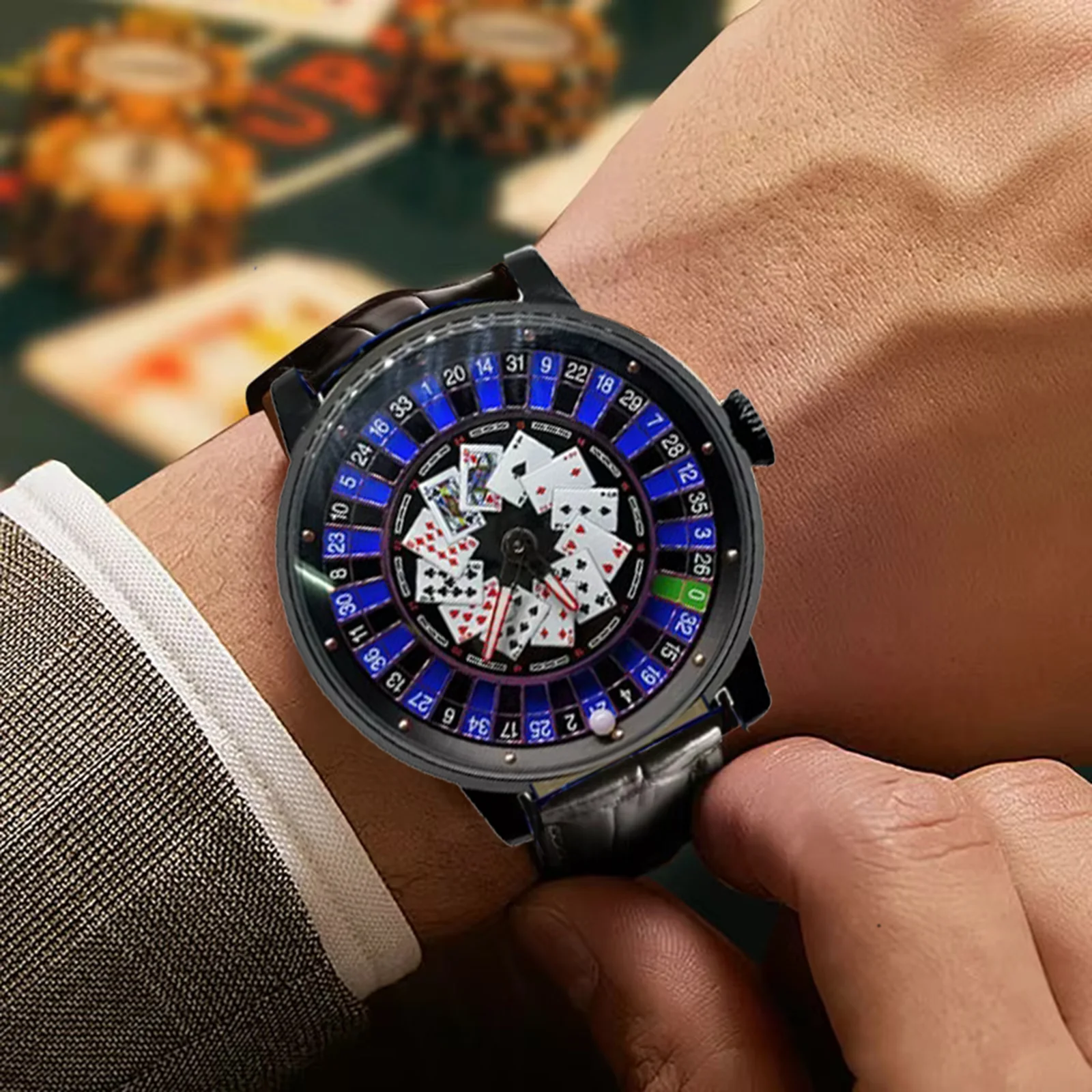 

Richard New Mechanical Watch NH36 Sapphire Glass Rotating Dial Las Vegas Roulette Desktop Theme Automatic Watch Men Texas Holdem