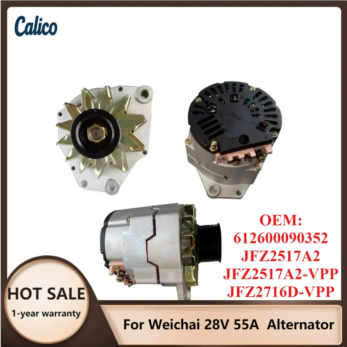 

Premium Grade Suitable for Weichai 28V 55A Alternator 612600090352 JFZ2517A2 JFZ2517A2-VPP JFZ2716D-VPP