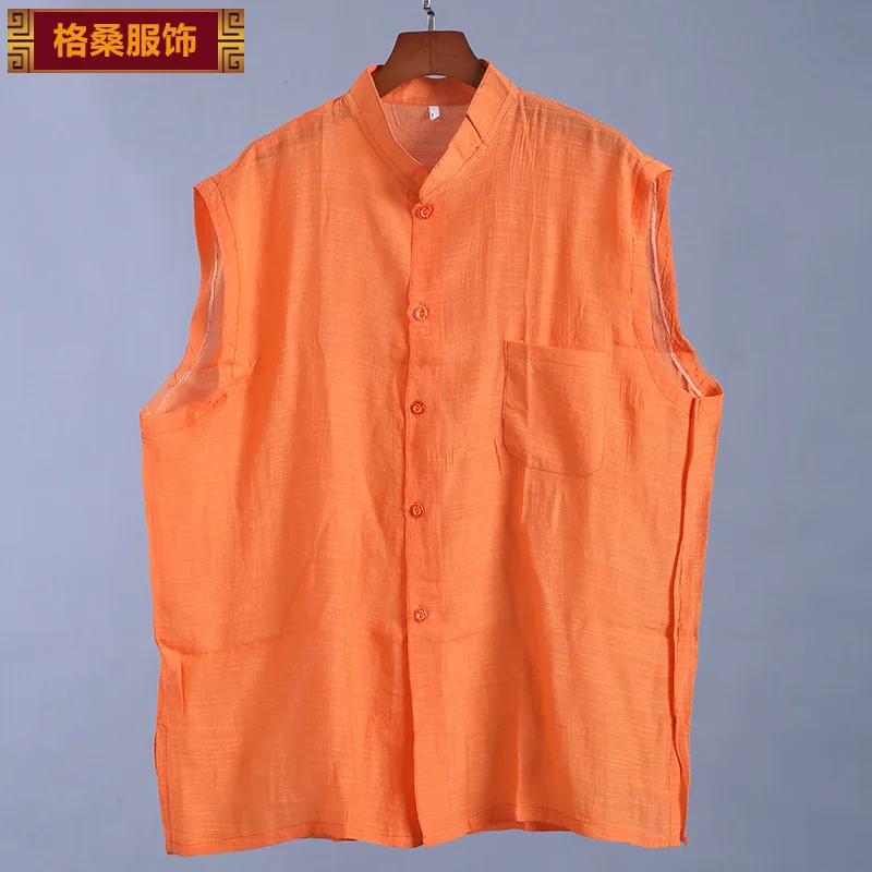 Monk Costume Lama's Clothes Lay Buddhist Gown Single-Breasted Slub Cotton Vest