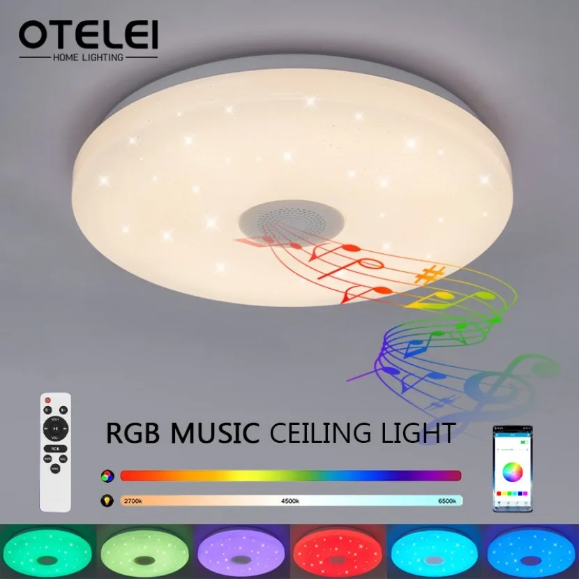 Plafonnier LED RVB intelligent avec télécommande, Bluetooth, musique, gradation, décoration intérieure de chambre à coucher, 85-265V