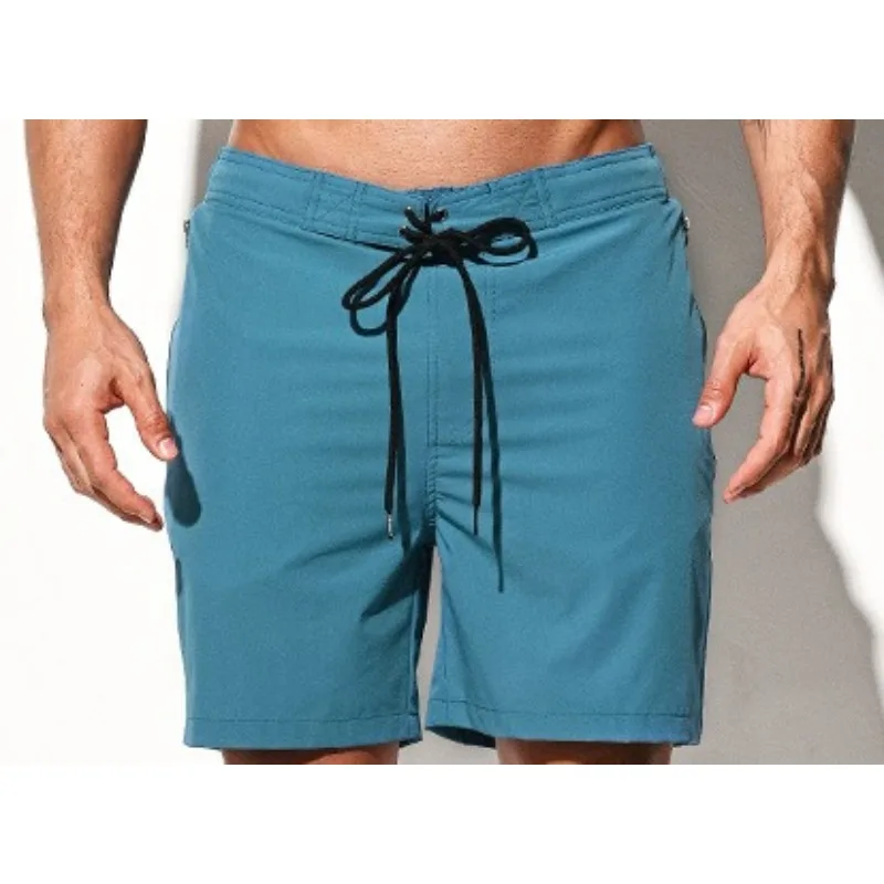 Cross-border wholesale, men's elastic beach pants can be launched into the water, solid color swimming trunks, sports B4119