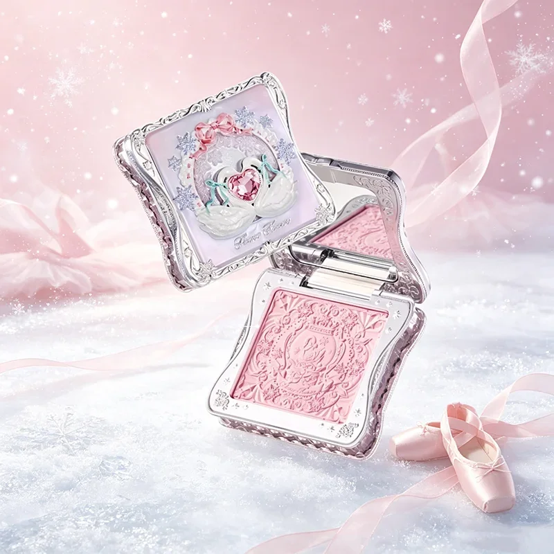 Flower Knows Snow Ballet Velvet Air Blush Silky Weightless Powder,Pore-Blurring & Skin-Adhering,Blusher Buildable Natural Flush