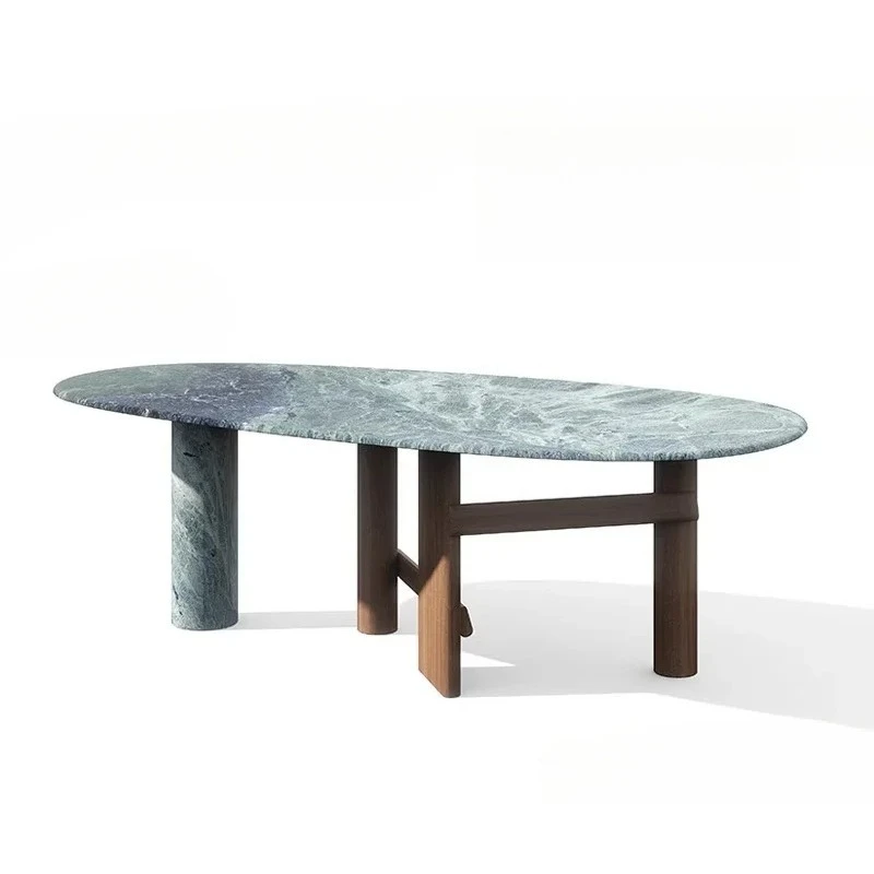 X Natural Marble Dining Table Large Flower Green Luxury Stone High-end Household Long Rice Table And Chair Combination