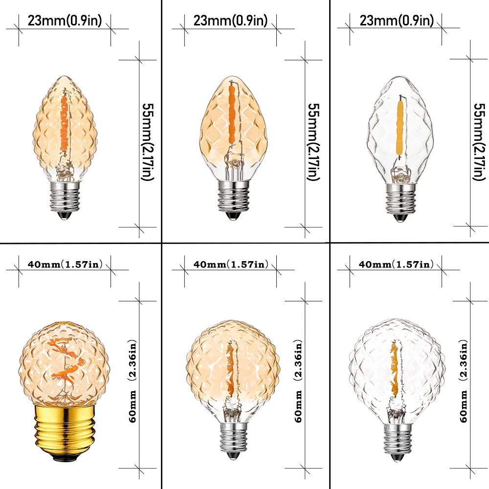 6PCS Vintage LED Light Decorative Bulb C7 G40 Low Watt 1W LED Bulb E27 E12 10W Equivalent for Wedding Light Garland Decoration