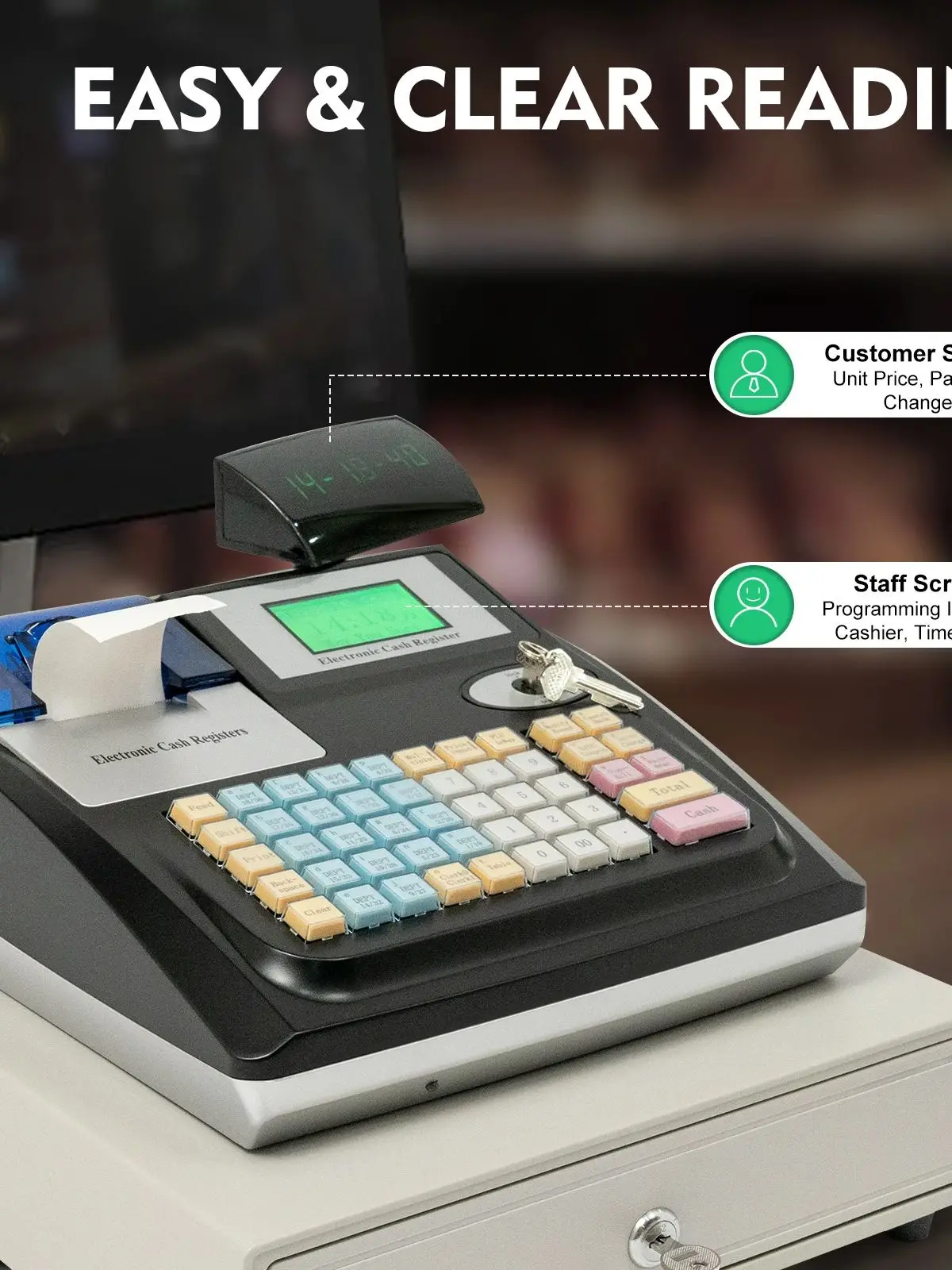 Caisse enregistreuse électronique à 48 touches, affichage LED, Machine, prise en charge de plusieurs méthodes de paiement pour caisse enregistreuse multiple