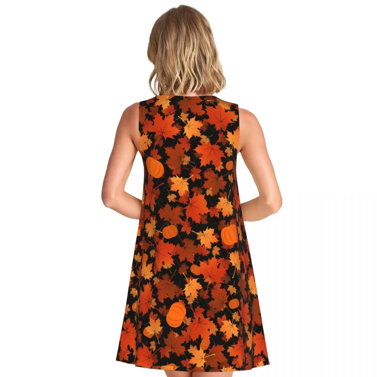Pumpkin Print Dress Maple Leaves Club Dresses Ladies Sleeveless Simple Casual Dress Summer Pattern Oversize Clothing
