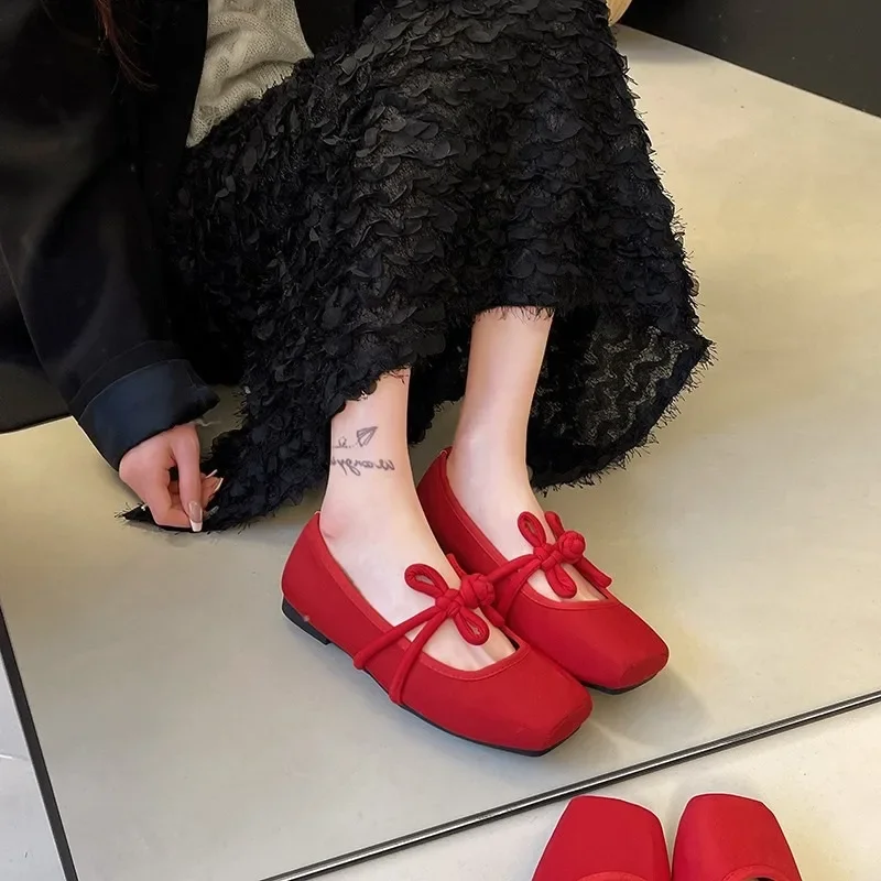 Zapatos de mujer 2025, Zapatos planos sin cordones de estilo chino para mujer, zapatos planos para vestir al aire libre, Zapatos planos suaves cuadrados para mujer