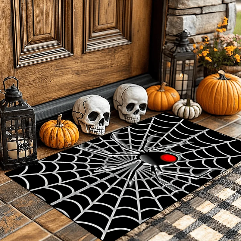 [] 1pc Spooky Spider Web Halloween Doormat Indoor Mat Throw Mat Creative Door mat Entryway Themed Mat Home Decor Nonslip Floor