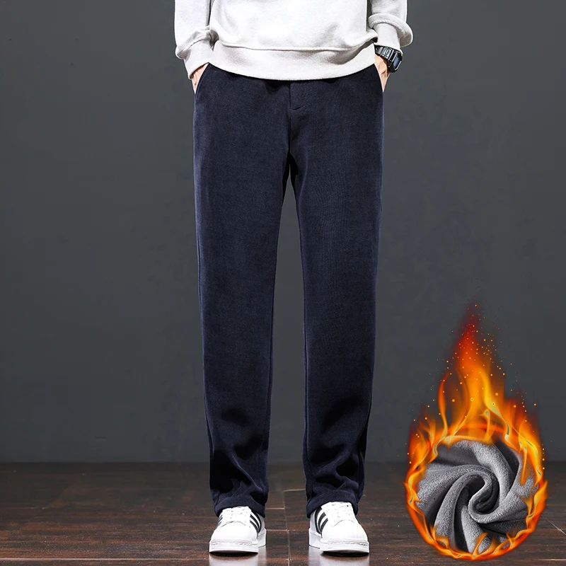 2026 Lässige Herrenhose aus Cord mit Fleece-Futter, Thermo-Modehose, dicke Samthose, gerade geschnittene, weite Jogginghose, 5XL – Detail 5