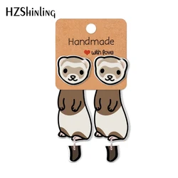 2023 Cartoon Cute Ferrets Pattern Acrylic Stud Clip Earrings Stud Earrings Resin Epoxys Ear Jewelry