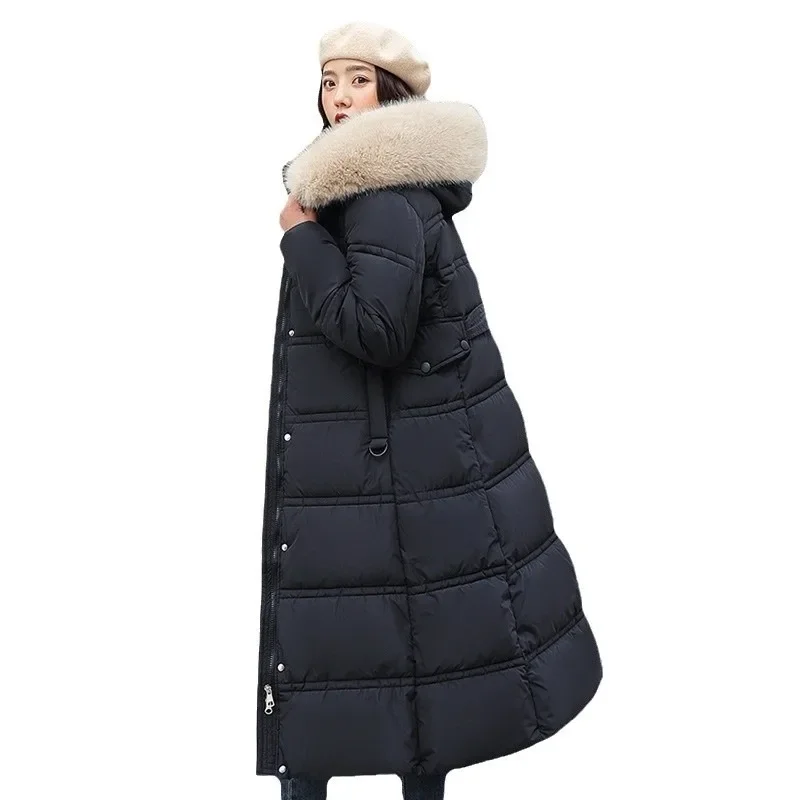 Hiver femmes coton veste à capuche longs Styles sur le genou fermeture à glissière manteau mode couleur bloc patte coupe-vent chaud Parka