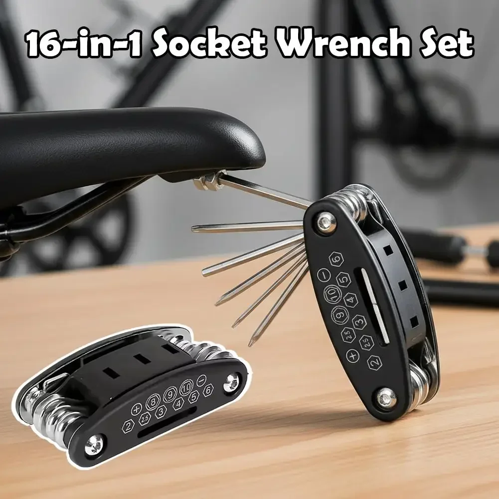 Durable Stainless Steel Wrench Set Non-Slip Rotating Head Bicycle Repair Tool Foldable Hexagonal Folding Screwdriver Car
