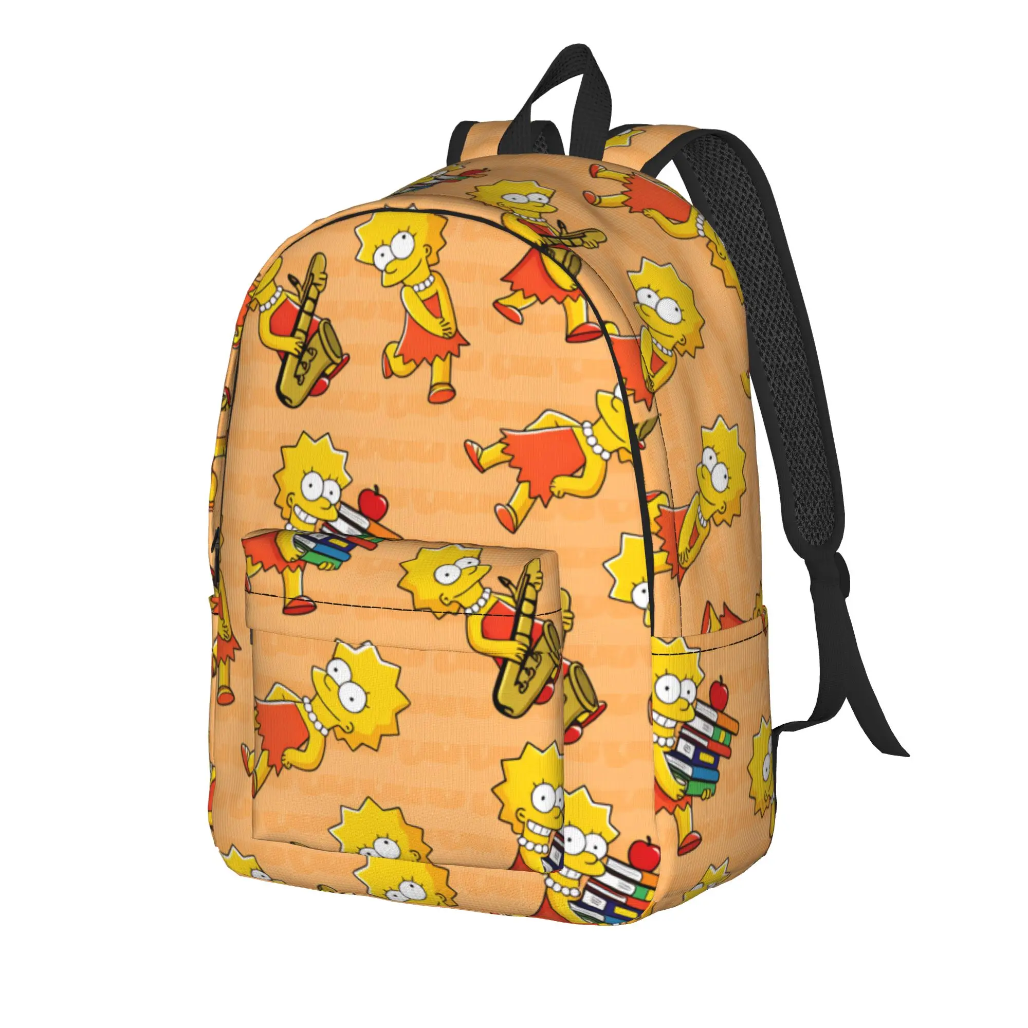 S-Simpsons Lisa With Books And Apple Backpack Men Pattern Backpacks Polyester Aesthetic School Bags Camping Colorful Rucksack