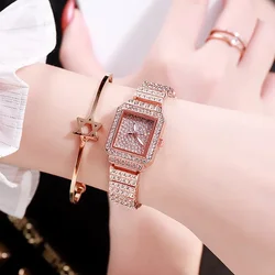 Women Brand Luxury Full Rhinestone Bracelet Watches Square Diamond Ladies Watch Gift Quartz Wristwatch Relogios Femininos Clock