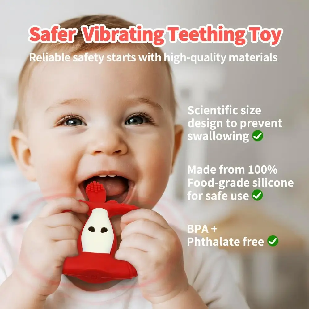 Vibrating Teether for Baby with Remote Control Food Grade Silicone Chewy Sensory Toy 10-Speed Vibration Modes Baby Teether Toy