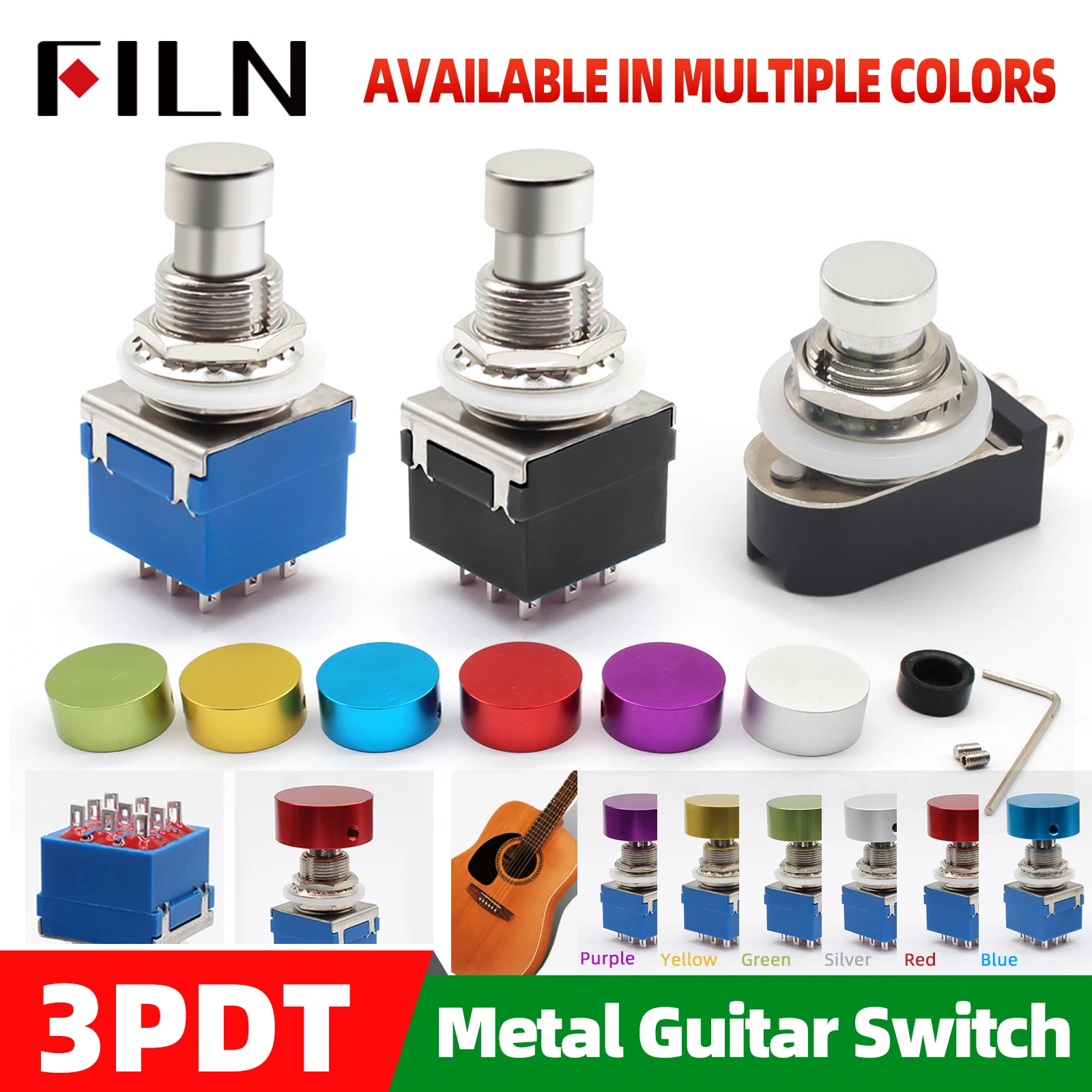 FILN 3PDT 9Pin Stompbox com tampa Pedal de efeitos de guitarra elétrica Interruptores de pé True Bypass Preço favorável