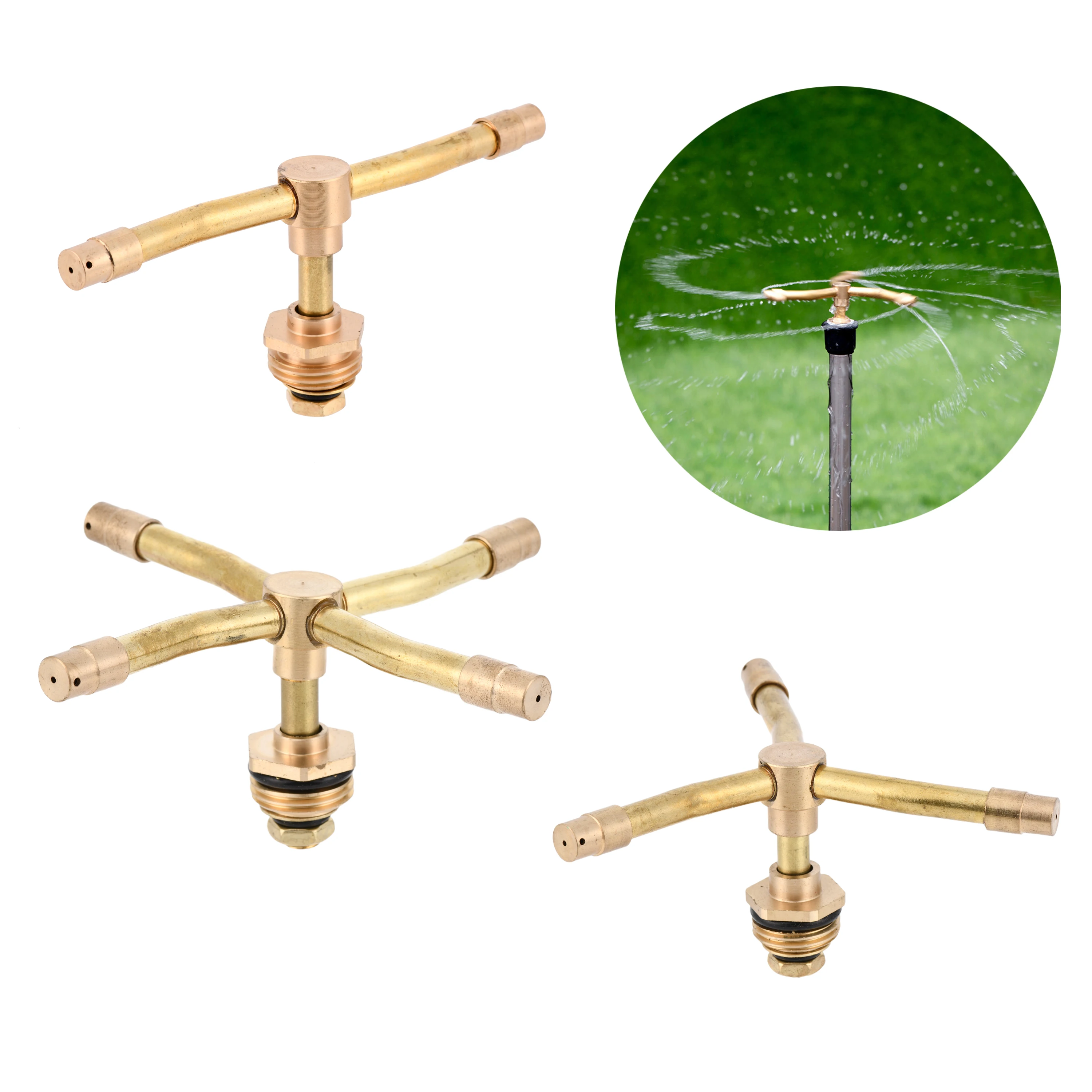 

1 шт., 2/3/4 руки, автоматическая вращающаяся латунная вращающаяся спринклерная насадка для полива садового газона, спрей для полива