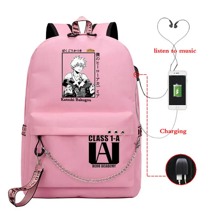 Zaino Anime My Hero Academia Deku Bakugou Boku No Hero Academia borse da scuola per ragazze zaino per Laptop femminile borsa da scuola USB