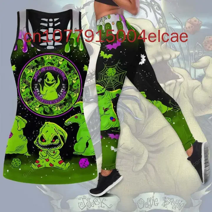 New Oogie Boogie Women's Hollow Vest + Women's Leggings Yoga Suit Fitness Leggings Sports Suit Disney Tank Top Legging Set