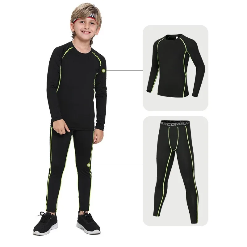 

Bothermal Underwear Set for Kids High Elastic Compression Sportswear Long Sleeve Performance Top & Pants for Soccer Athletics