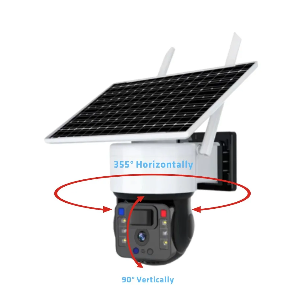 Kamera CCTV IP 4K HD nirkabel GSM, catu daya baterai Panel surya 4G tahan air luar ruangan PTZ