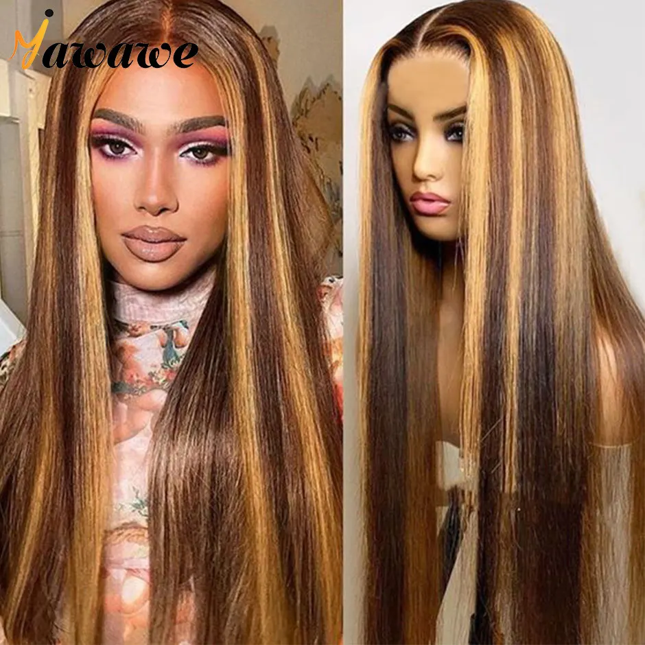 

Highlight 4X4 glueless wig human hair ready to wear wigs for women straight Lace Frontal Wig PreCut PrePlucked ready to go wig