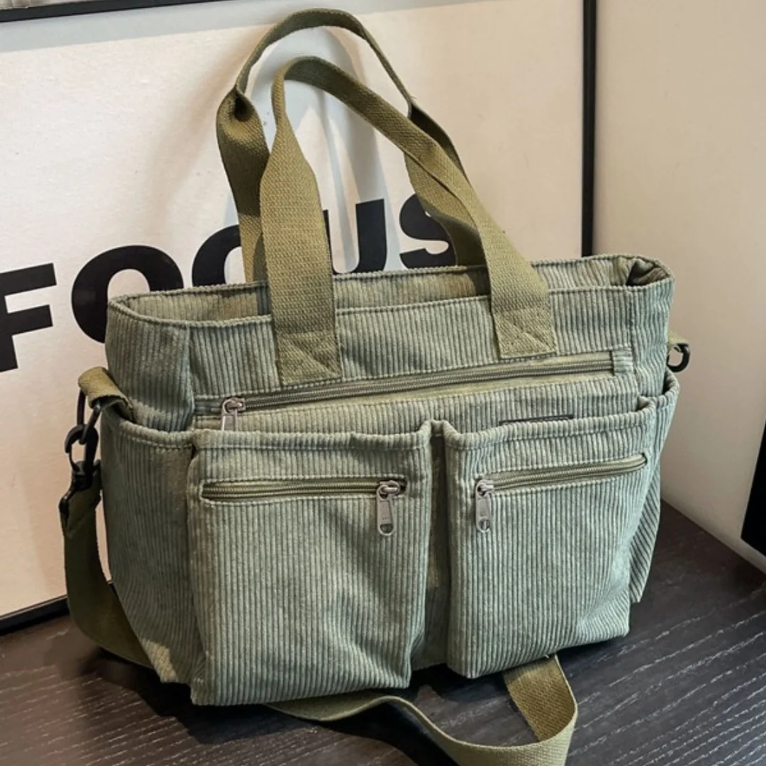 Casual Corduroy Messenger Bags Large Capacity Commuter Mummy Portable Shoulder Bag Multi Layers Camping Tote Bags