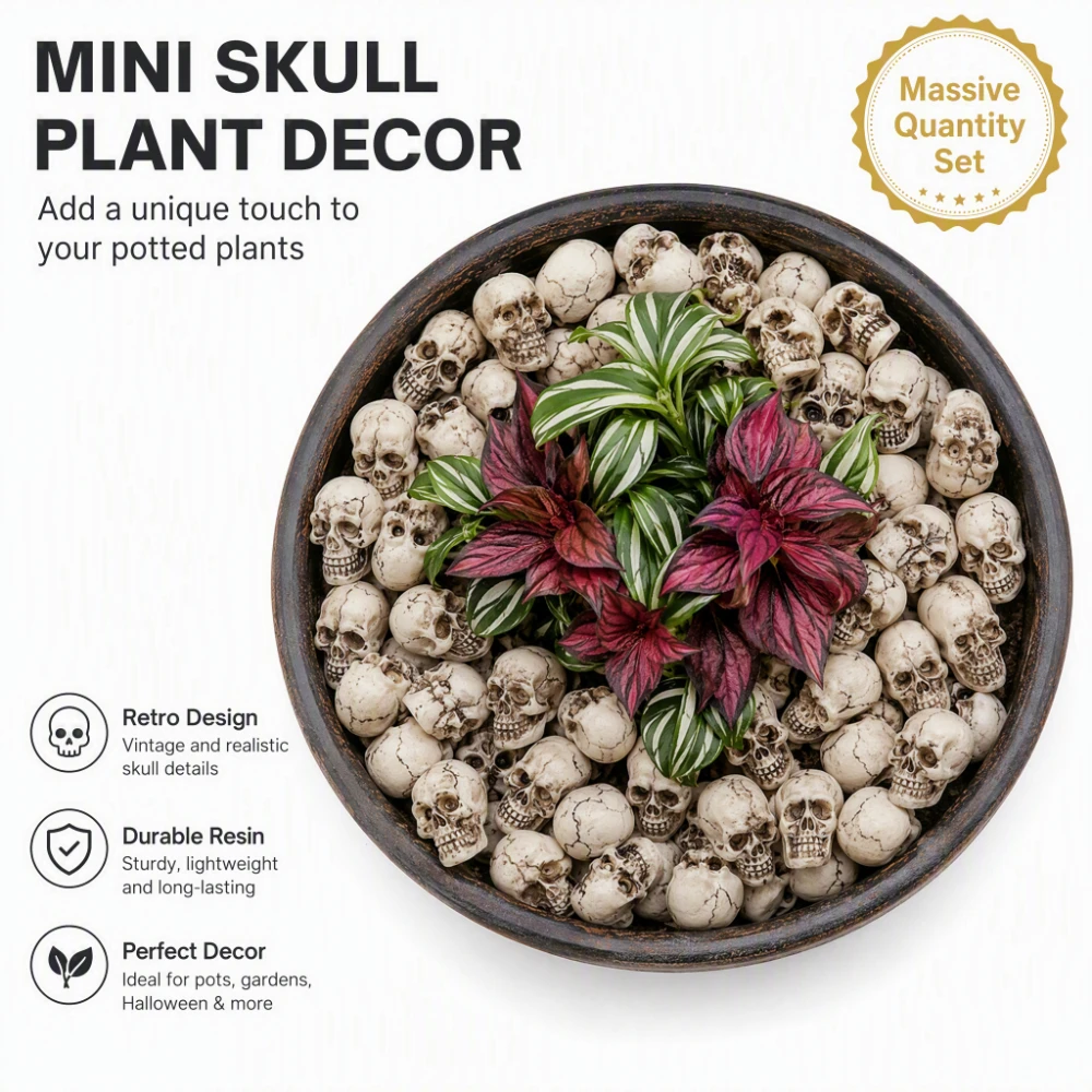 100pcs Halloween Decor Resin Skull Decorations, Aquarium Substrate, Plant Pot Ornament, Reptile Habitat Halloween DIY