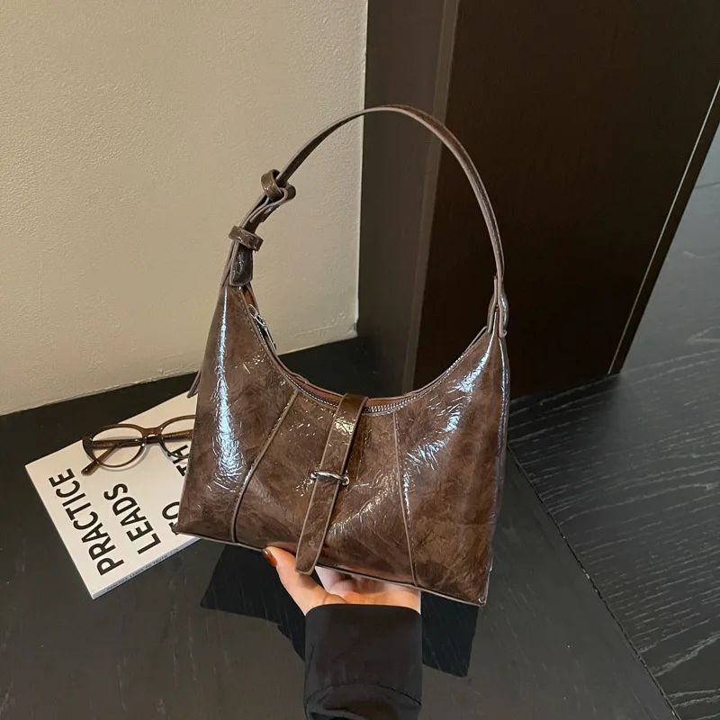 Vintage Textured Pu Shoulder Underarm Bags for Women Simple Solid Color Ladies Crossbody Bag Thread Design Female Hobos Handbag