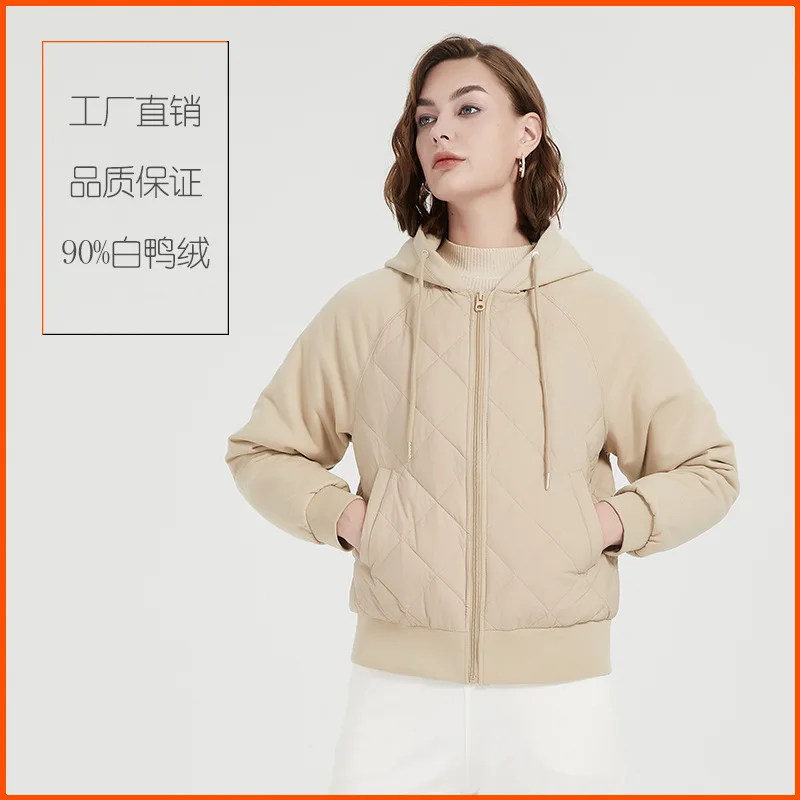 Down Jacket Women 2024 New Hooded Sweatshirt Spliced Winter Coat