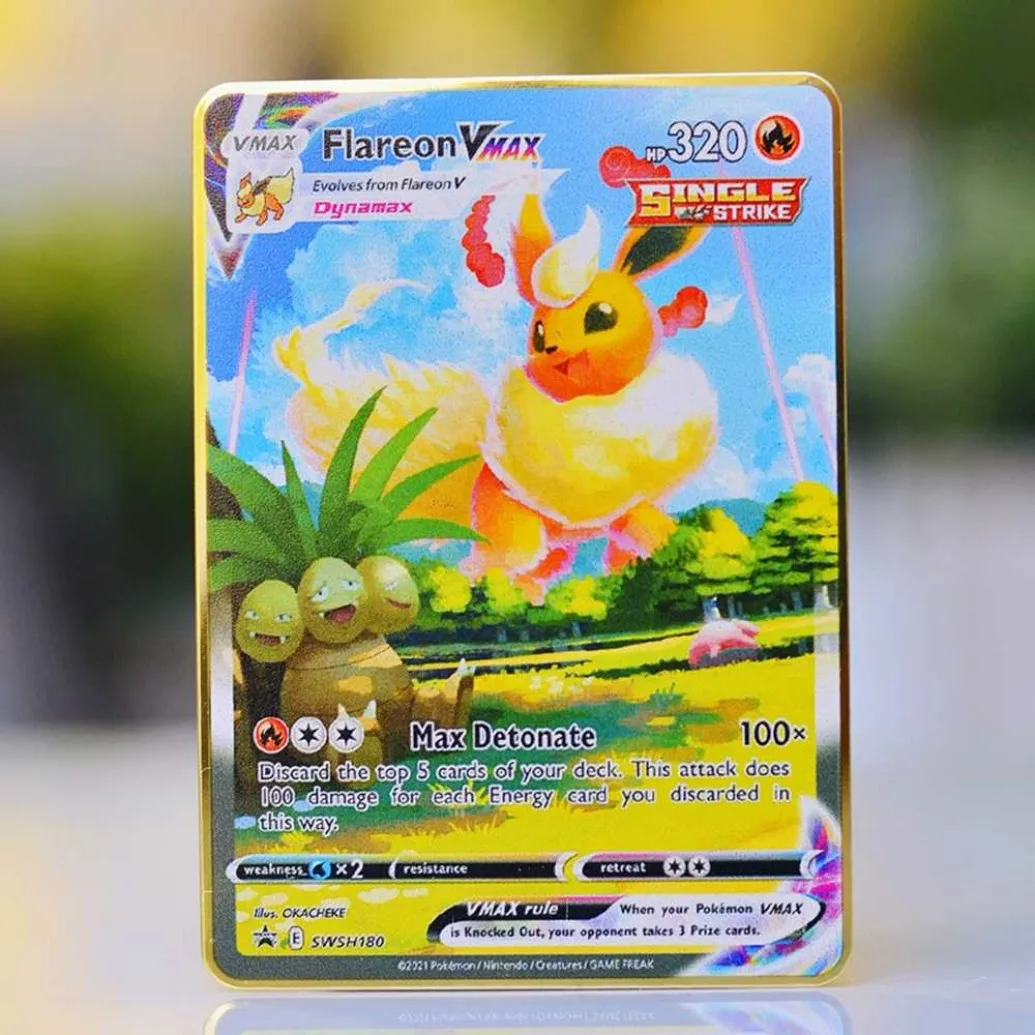 بطاقة بوكيمون معدنية بطاقات بوكيمون ذهبية Tcg Mewtwo Vmax Gengar Eevee Dragonite Vstar أنيمي لوحة ورق التداول ألعاب ألعاب أطفال هدية
