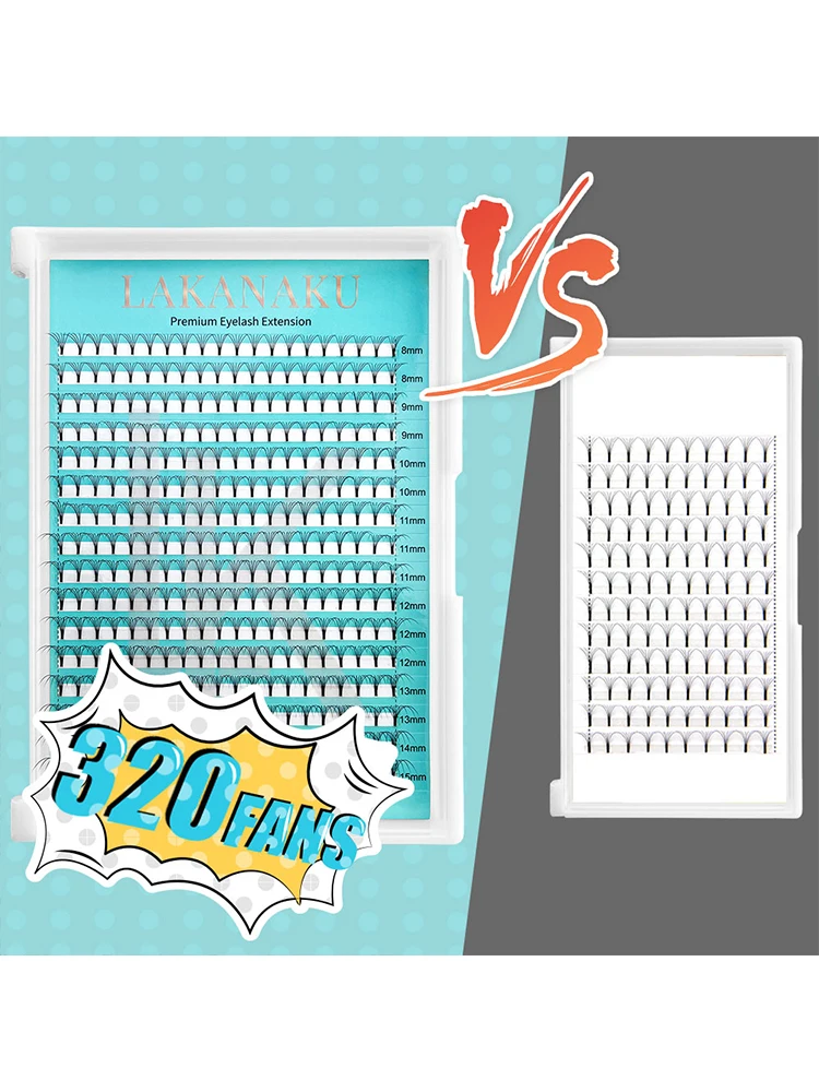 LAKANAKU Kaschmir Matte Vorgefertigte Wimpern 320 Fans 3D/4D/5D/6D Kurzer Stiel Russisches Volumen Fan Wimpernverlängerung Große Kapazität