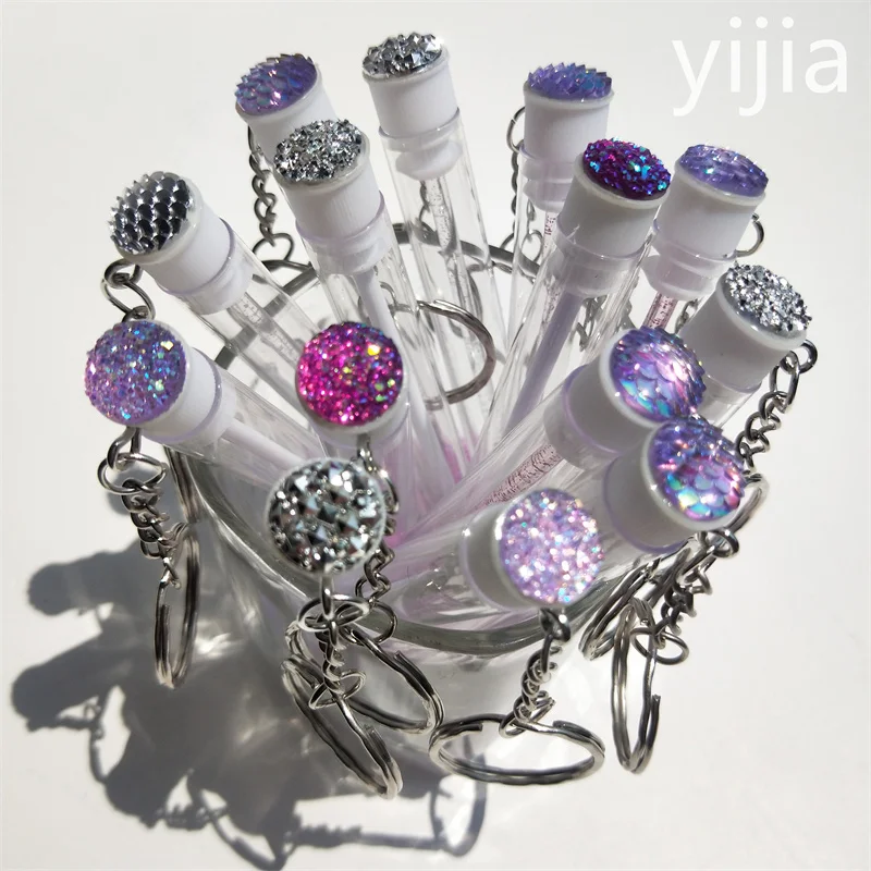 10pcs Disposable Glitter Eyelash Mascara Brush Purple and Silver Lashes Makeup Brushes Wands Applicator With Key Chain