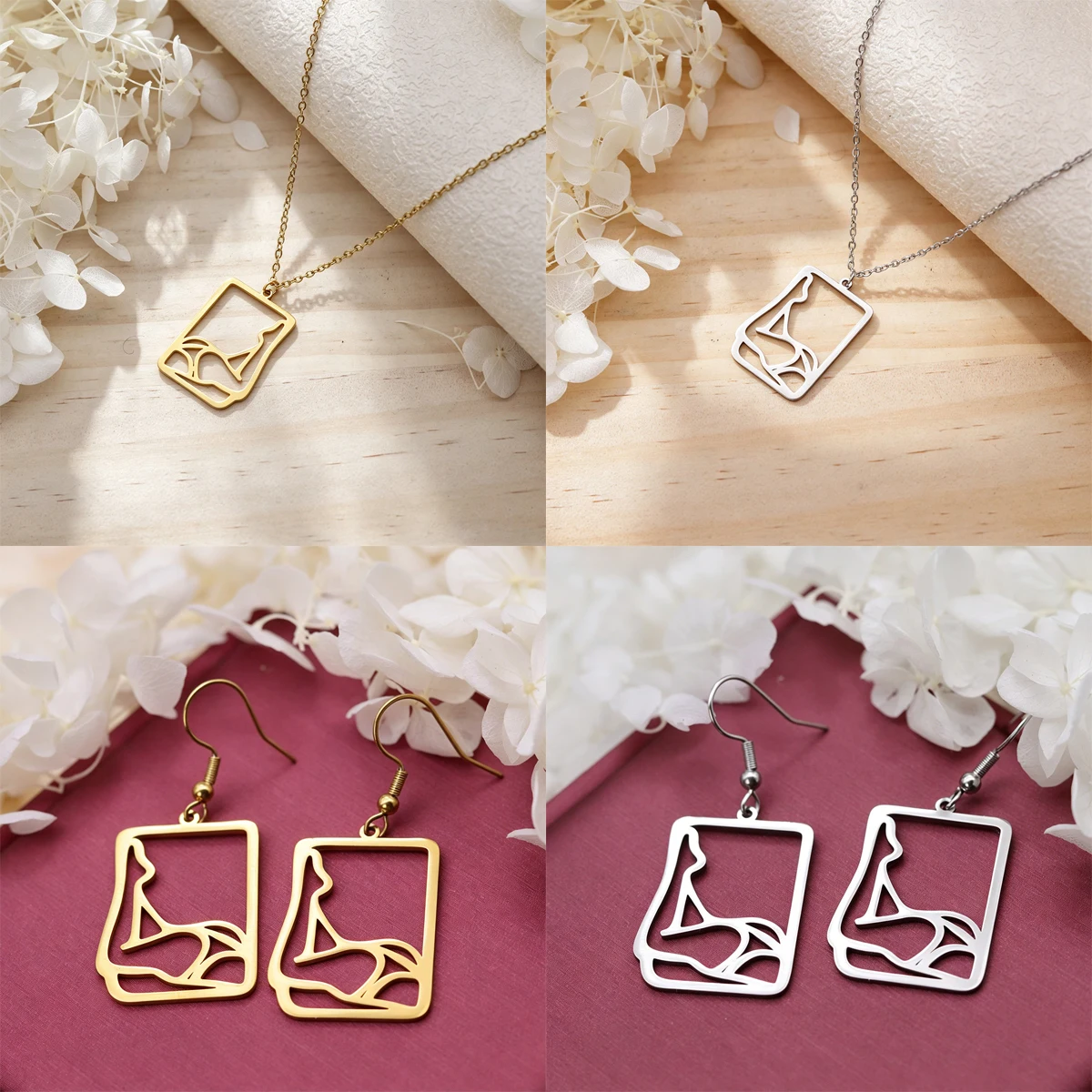 Stainless Steel Abstract Woman Silhouette Jewelry Set Simple Art Line Necklace Hook Dangle Earrings Trendy Jewelry Birthday Gift