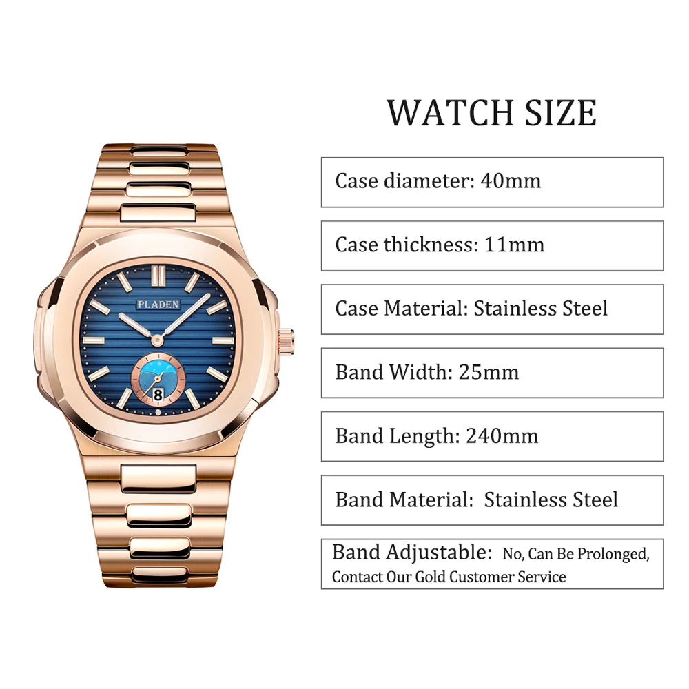 PLADEN Men\'s Quartz Watch Stylish Business Wristwatches Stainless Steel Calendar Waterproof Watches For Male High Quality New