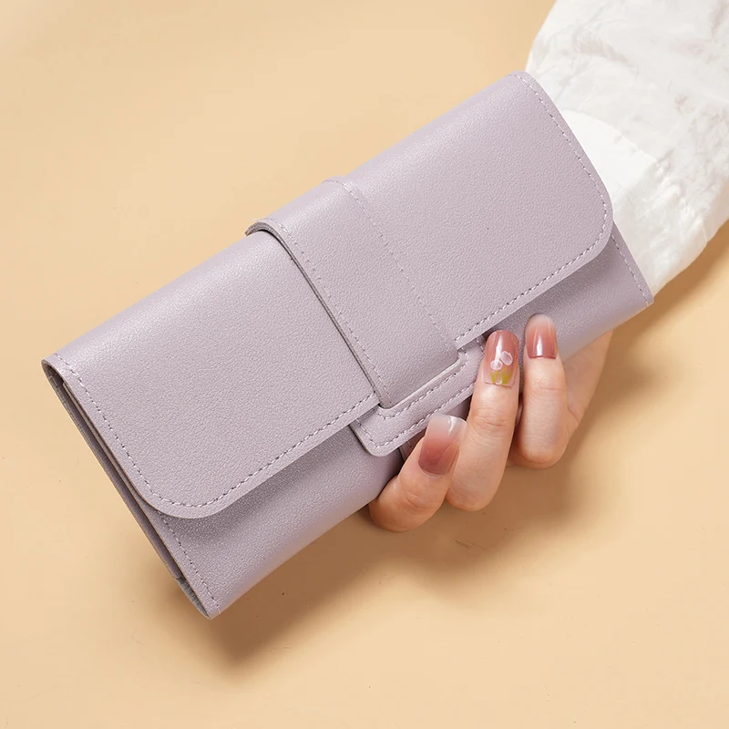 Women's wallets women's long three-fold flip Korean version of small fresh students change multifunctional buckle wallet foreign