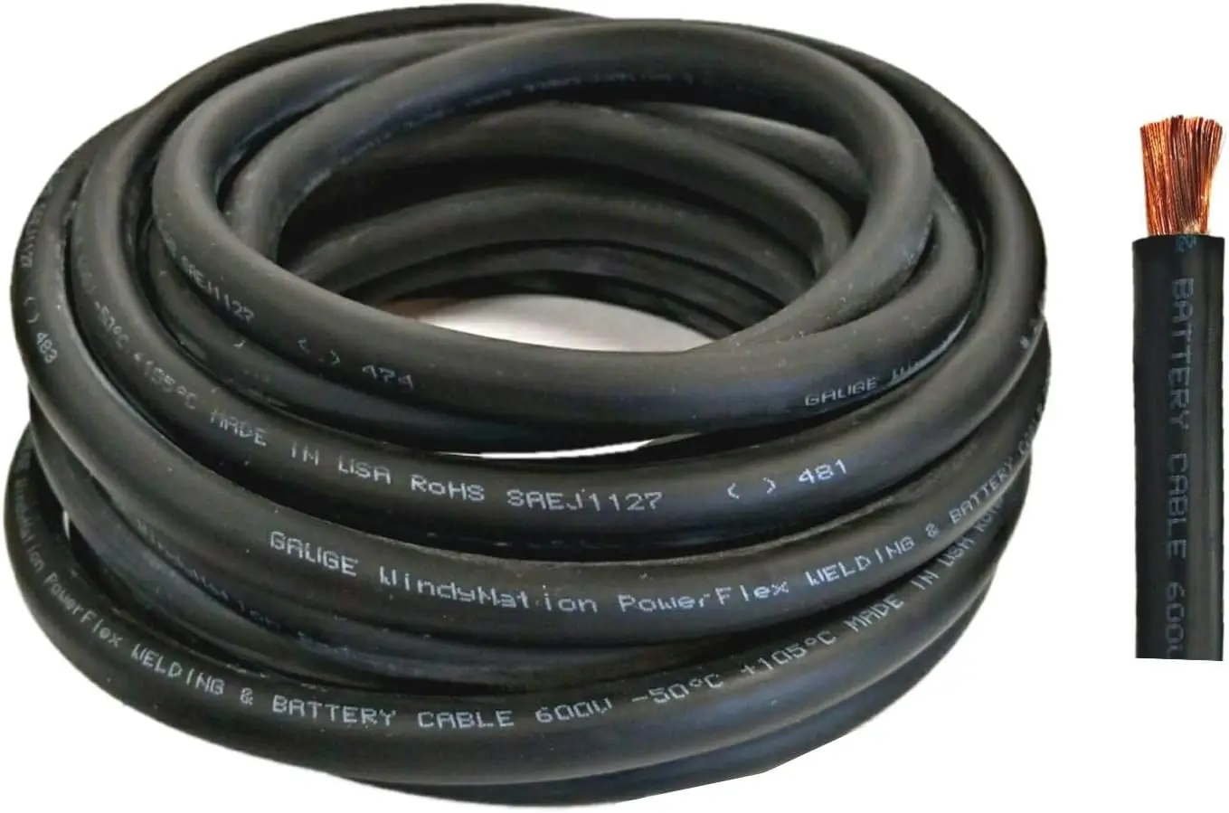 

WNI 4/0 Gauge 100 Feet Black 4/0 AWG Ultra Flexible Welding Battery Copper Cable Wire - Made In The USA - Car, Inverter, RV,